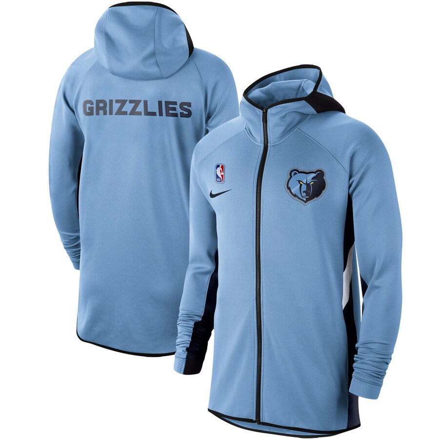 Men Nike Memphis Grizzlies Light Blue Authentic Showtime Therma Flex Performance FullZip Hoodie->new orleans pelicans->NBA Jersey